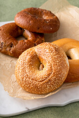Homemade freshly baked bagels ready to eat