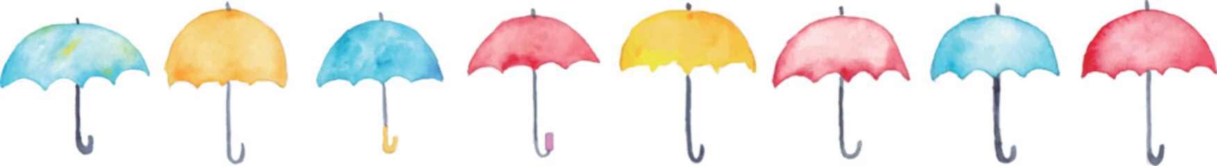 水彩画。水彩タッチの梅雨ベクターイラスト。雨の日の傘と雫背景。Watercolor painting. Rainy season vector illustration with watercolor touch. Rainy day umbrella and drops background.