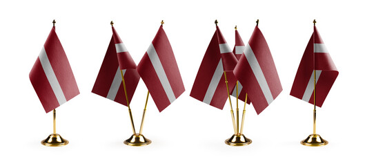 Small national flags of the Latvia on a white background