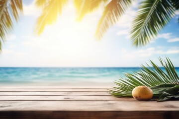 Obraz premium Tropical seaside table setting with blurred background, generative AI