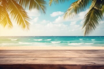 Tropical seaside table setting with blurred background, generative AI