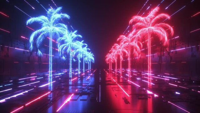 Neon Glowing HUD Palms Futuristic Background