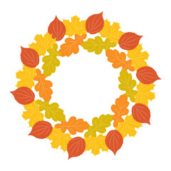 Autumn Wreath Vector Background. Design Template for Banners,Ccards and Posters with Circle of Leaves.