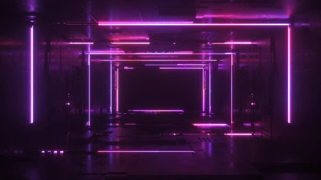 Purple Neon Glowing Futuristic Tunnel