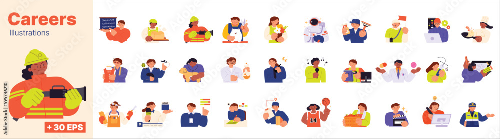Poster labor day. people who are working. characters and uniforms of various occupational groups such as pr