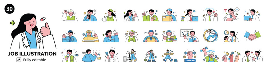 Labor Day. people who are working. Illustration of busy characters and workers rights in different professions. - 595746206