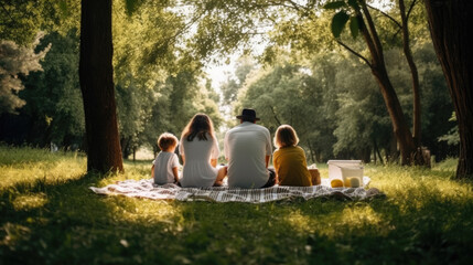 Family having a picnic in a park, generative ai