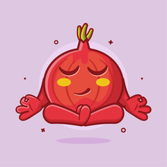 calm red onion character mascot with yoga meditation pose isolated cartoon in flat style design