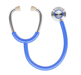 Blue Stethoscope isolated on white with transparent background. 3D illustration