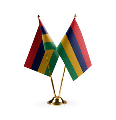 Small national flags of the Mauritius on a white background