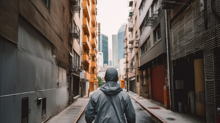 Person jogging in a cityscape, generative ai