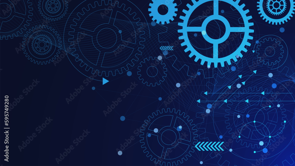 Poster gears mechanism digital technology and engineering with dots and lines connection. abstract technica