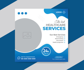 Professional medical healthcare service social media post template design. Clinic or doctor hospital flyer for web ads banner. Creative health business promotion banner layout.
