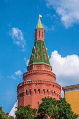 Corner Arsenalnaya Tower of Kremlin in Moscow, Russia.