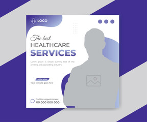 Medical healthcare social media post template design, medical social media post or web banner and square flyer design template
