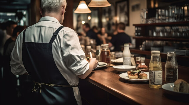 waiter serving food to customer, generative ai