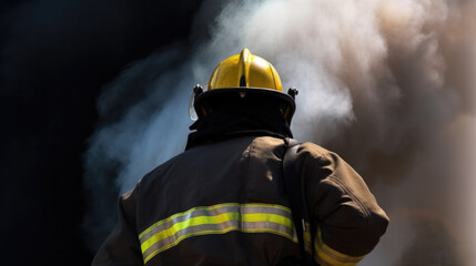 Naklejka premium firefighter extinguishing a fire, generative ai