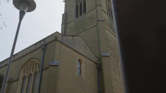 camera movement from cathedral to bottom cloudy day