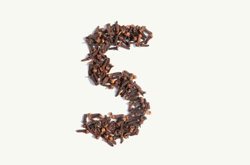 5 Five Number Written with Dry Cloves Isolated on White Background