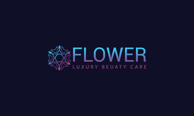 Flower logo design template with line art concept