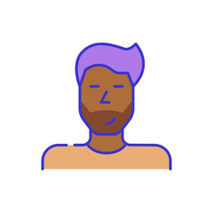 Brown skinned man with expressive hairstyle. Bold color cartoon style simplistic minimalistic icon for marketing and branding line design