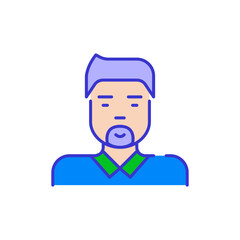 Pale skinned Asian man. Bold color cartoon style simplistic minimalistic icon for marketing and branding line design