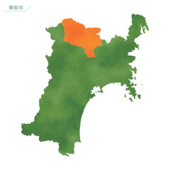 水彩風の地図　栗原市