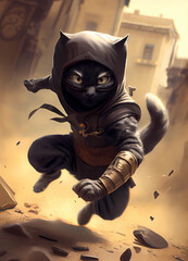 Ninja Cat in Action created with Generative AI Technology - 595754015