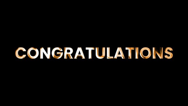 Congratulations cinematic announcement golden text animation on black background. Promote advertising concept.	