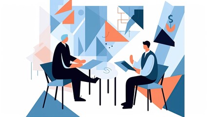 Illustration for a Corporate Negotiation Process between Two Businessmen. With Licensed Generative AI Technology Assistance.