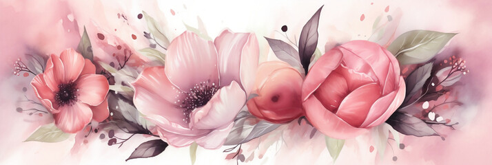 Elegant Mother's Day Background with Pink Love Heart, Watercolor Flowers Design, Generative AI