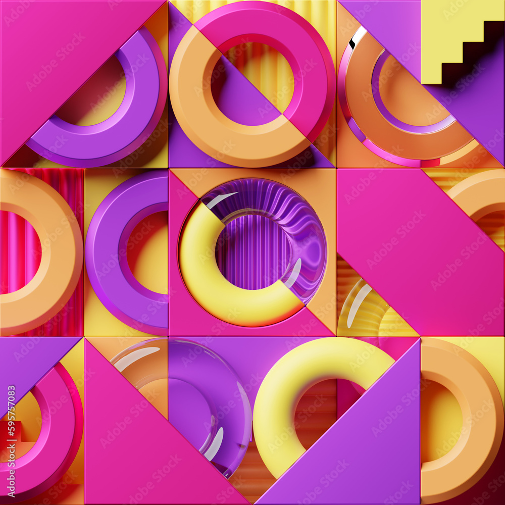 Aufkleber 3d geometric shapes. realistic render design. abstract colored minimalistic composition.