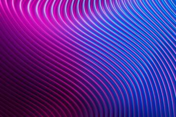 3d illustration of a stereo strip of different colors. Geometric stripes similar to waves. Abstract  blue and pink glowing crossing lines pattern