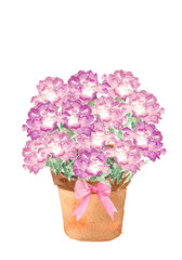 水彩で描いた鉢に飾ったピンクのカーネーションのイラスト