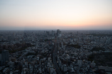Fototapeta na wymiar 夕日と東京の首都高速