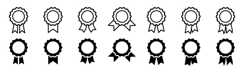 Badge with ribbons icon. Winning award, prize, medal or badge flat line style icon for apps and websites.	
