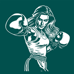 A vector illustration of a boxer girl showing her attitude and passion on a green background