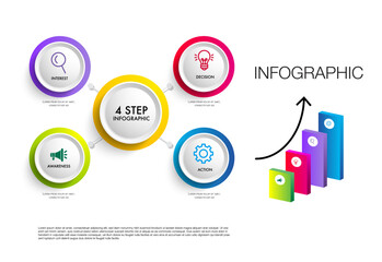 4 step infographic template circle and bar chart