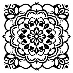 Floral Mandala Pattern Vector Black and White Design