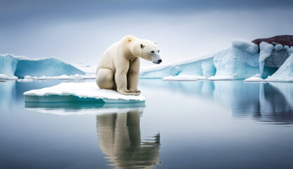 Generative AI technology. Pollution, polar bear at risk on melting ice.