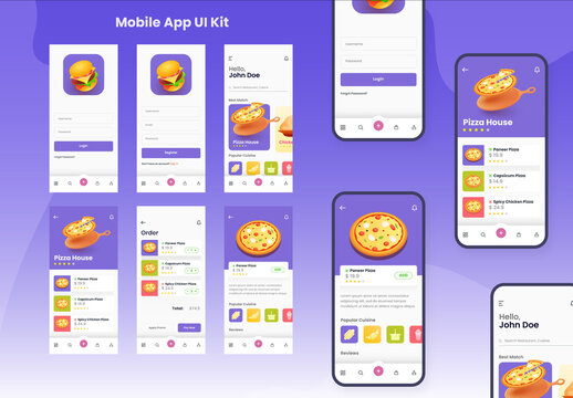 Mobile Food Delivery App Ui and Ux Screen Layouts. 