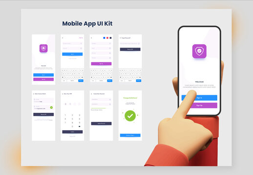 Sign Up, Sign In and Forgot Password, Mobile App Screens. Colorful Gradient, UI and UX Layouts.
