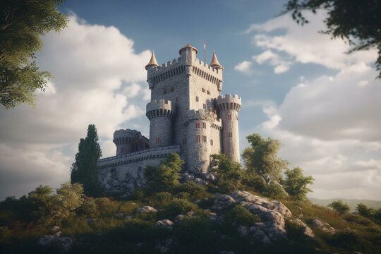 3D rendered square castle tower. Generative AI