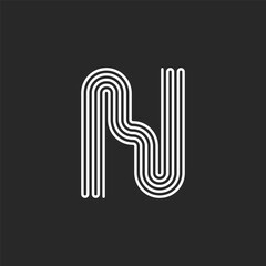 Letter N logo monogram continuous mono line creative design, hipster initial typography design inspiration