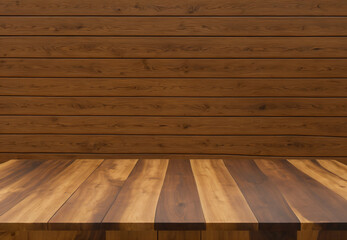 Wooden table with a wall in the background, Generative AI