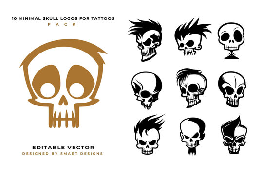 Minimal Skull Logos for Tattoos Pack x10