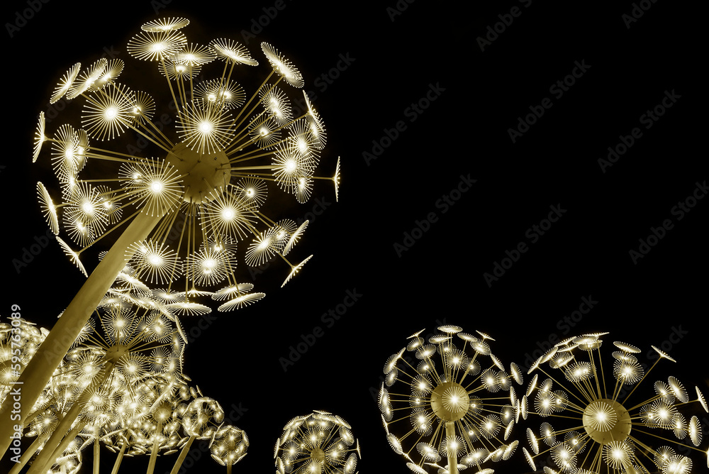 Poster abstract neon glowing flower. bright sparkling background. psychedelic background
