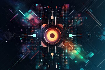 Naklejka na ściany i meble Revolutionizing Business with Fractal Intelligence: Embrace the Future Today - A futuristic abstract background with a flat design featuring interconnected nodes and circuits. Generative AI 5