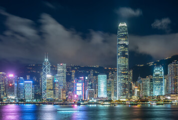 Fototapeta na wymiar Night scenery of Victoria harbor of Hong Kong city