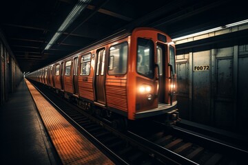Blurred subway train in motion. Generative AI